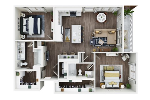 Floor plan for 2 beds, 2 baths, 1262 sqft
